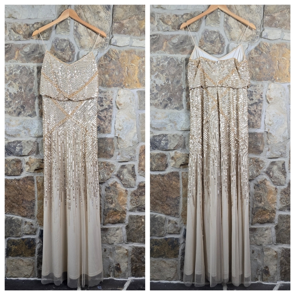 Adrianna Papell Sleeveless Beaded Blouson Gown Dress - Picture 3 of 10